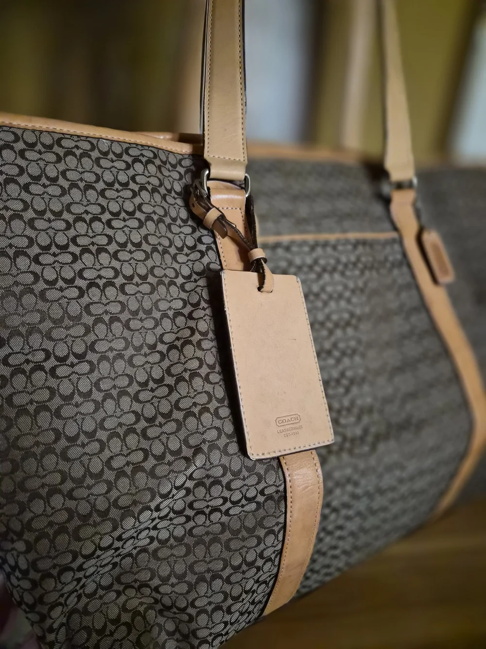 Coach Brown Signature Canvas Tote with Tan Leather Trim